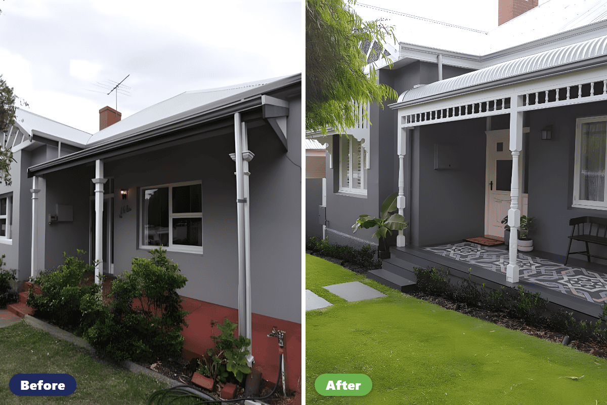Before and after photos of a Perth front garden renovation by Landscapes For Life